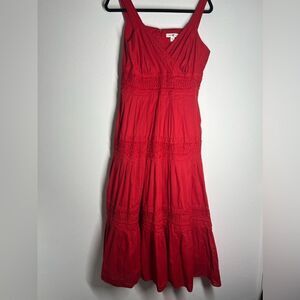 WOMENS COLDWATER CREEK Bohemian MIDI SLEEVELESS STRAP RED DRESS LINED SIZE 12